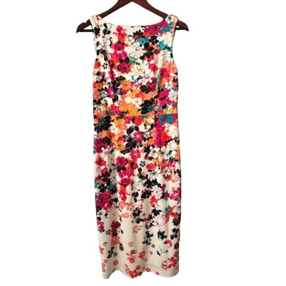 Maggy London Women's 6 Multicolored Floral Sleeveless Lined Midi Sheath Dress - Picture 5 of 14